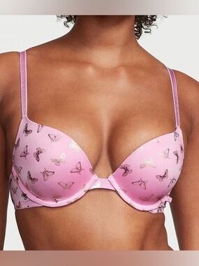 ✨32DD So Pink Gold Butterfly Lift Victoria’s Secret Plunge PushUp UW Sexy Bra✨